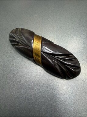Vintage Mourning Brooch Art Deco Black Bakelite Bar Pin #26SB